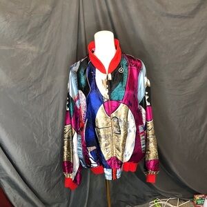 Colorful Abstract Jacket with Red Collar Size Medium